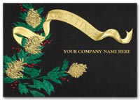 Personalized Greeting Cards, Holiday Cards Golden Ribbon