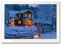 Snow Scenes and Warm Weather Greeting Cards, Holiday Cards Windows Aglow