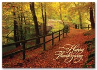 Personalized Thanksgiving Cards, Thanksgiving Cards Leaf-Strewn Lane