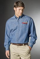 Business Casual/Dress, Men's Denim Shirt, Long Sleeve, Embroidered