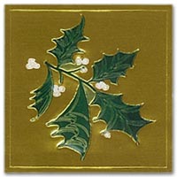 Holiday Envelope Seals, Grandeur Gold Square Holly Seal