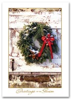 Personalized Holiday Gift Cards, Holiday Cards Rustic Wreath with Die-Cut Card Holder