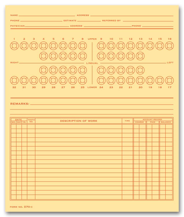D60C Dental Exam Record Numbered Teeth System C Folder Style