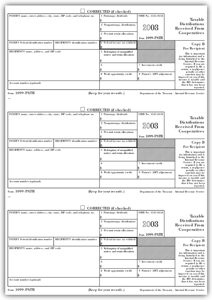 TF5167 2018 Laser 1099-PATR Payer and/or Borrower Copy B